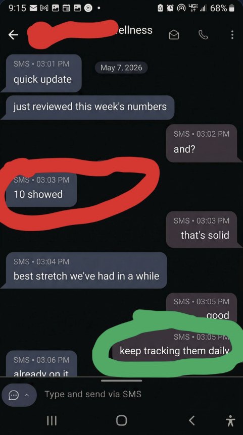 Text from a clinic: 10 showed
